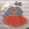 2Pcs Newborn Baby Girl Clothes Infant Halloween Pumpkin Striped Embroidery Dress Headband Toddler Baby clothing Outfits Baby Set