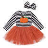 2Pcs Newborn Baby Girl Clothes Infant Halloween Pumpkin Striped Embroidery Dress Headband Toddler Baby clothing Outfits Baby Set